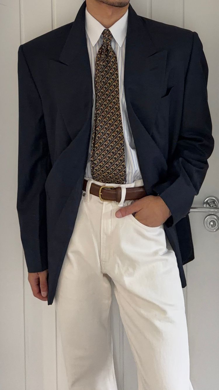 Novecento 1980s Loro Piana Super 100s Tasmanian Wool Double Breasted Jacket Navy - Size XL image 8