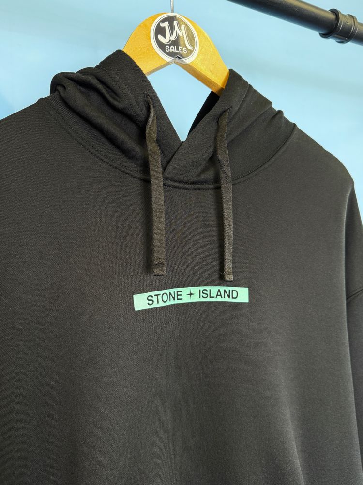 XL Stone Island Black Baby Blue Spellout Technical Fabric Hoodie Jumper image 3
