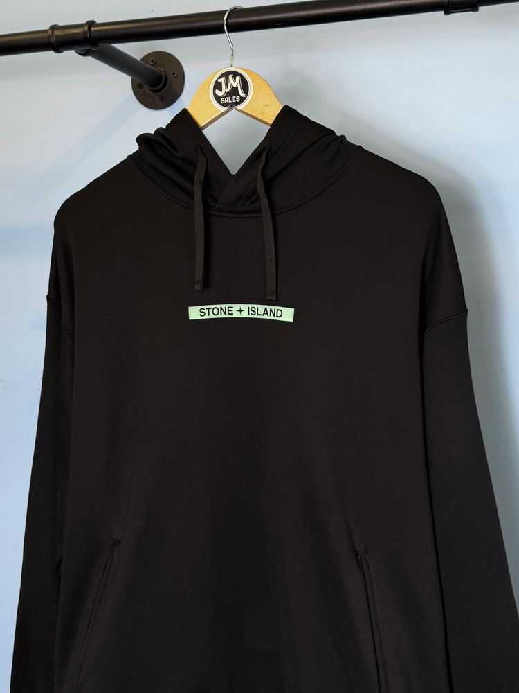 XL Stone Island Black Baby Blue Spellout Technical Fabric Hoodie Jumper image 2
