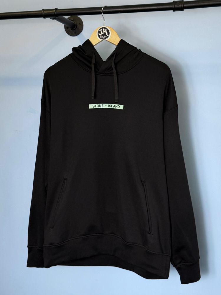 XL Stone Island Black Baby Blue Spellout Technical Fabric Hoodie Jumper image 1