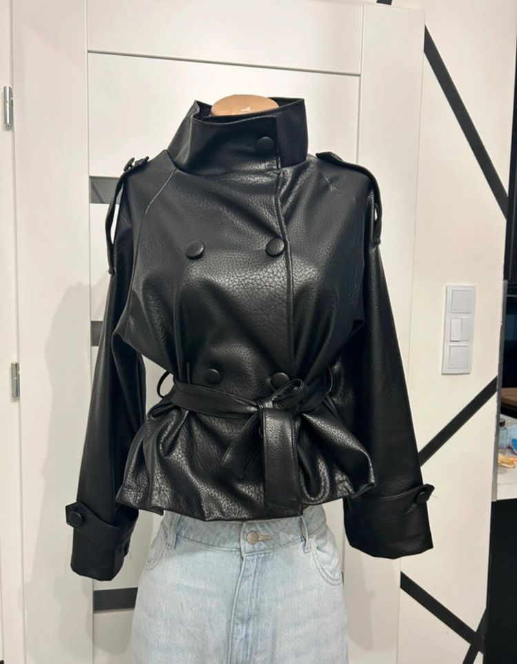 Brown Faux Leather Belted Jacket image 1