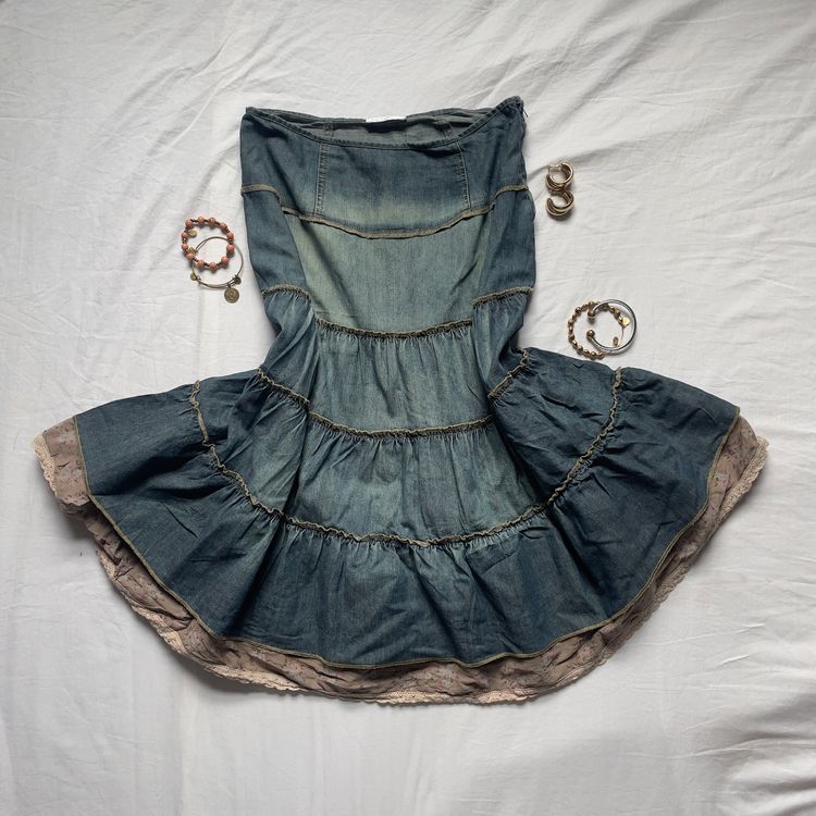 Y2K Tiered Denim Midi Skirt imagen 1