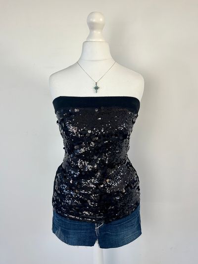 Motivi italian vintage black sequin tube top