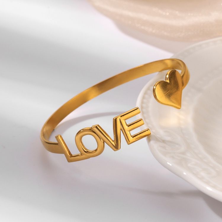 Immagine di Gold-Tone Open Bangle Bracelet With Love And Heart Design 2