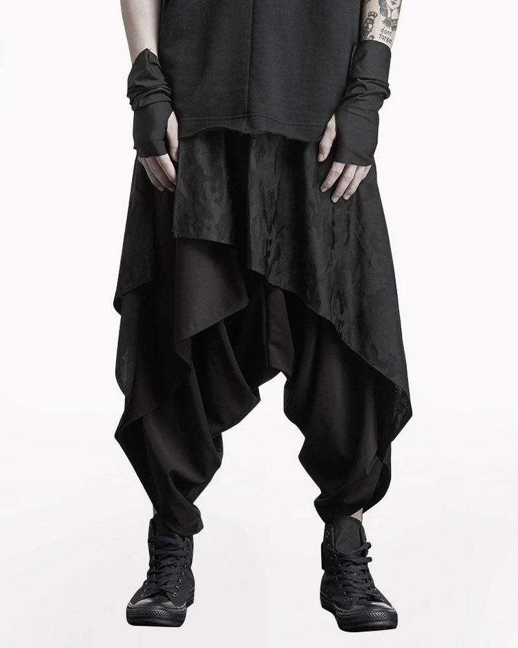 Black Layered Drop-Crotch Pants imagen 1