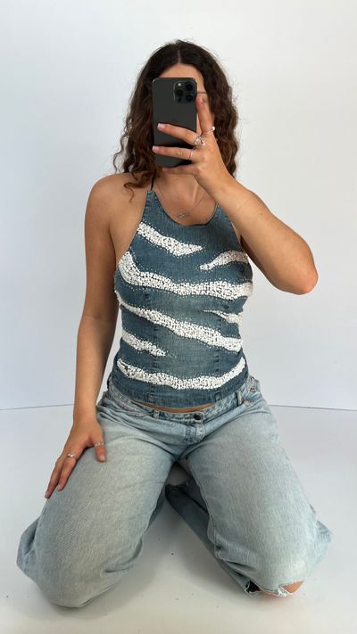 00s denim beaded cami- size M 5