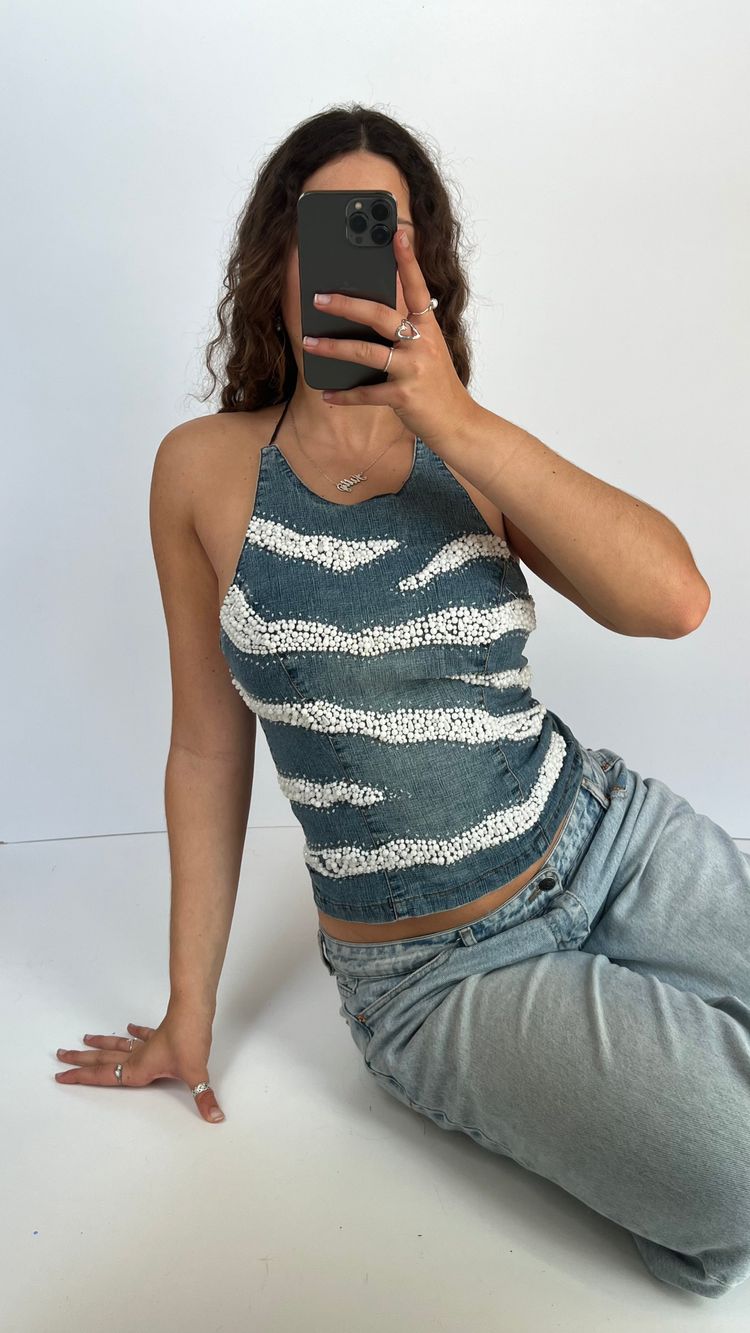 00s denim beaded cami- size M