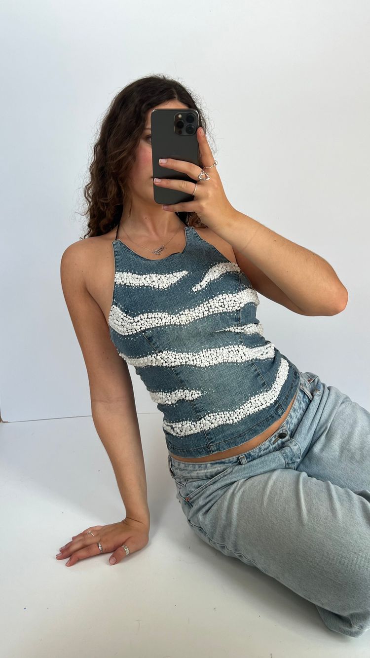 00s denim beaded cami- size M 2