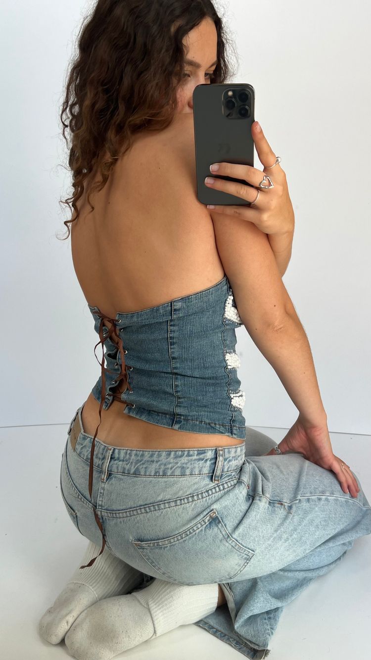 00s denim beaded cami- size M 3