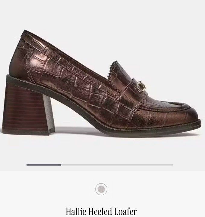 Kate Spade Hallie Heeled Loafer Metallic Croc Leather Block Heel Shoes Uk 7 £275 image 1