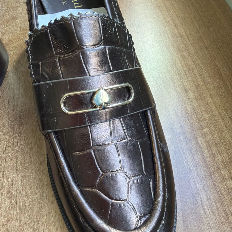Kate Spade Hallie Heeled Loafer Metallic Croc Leather Block Heel Shoes Uk 7 £275 image 3
