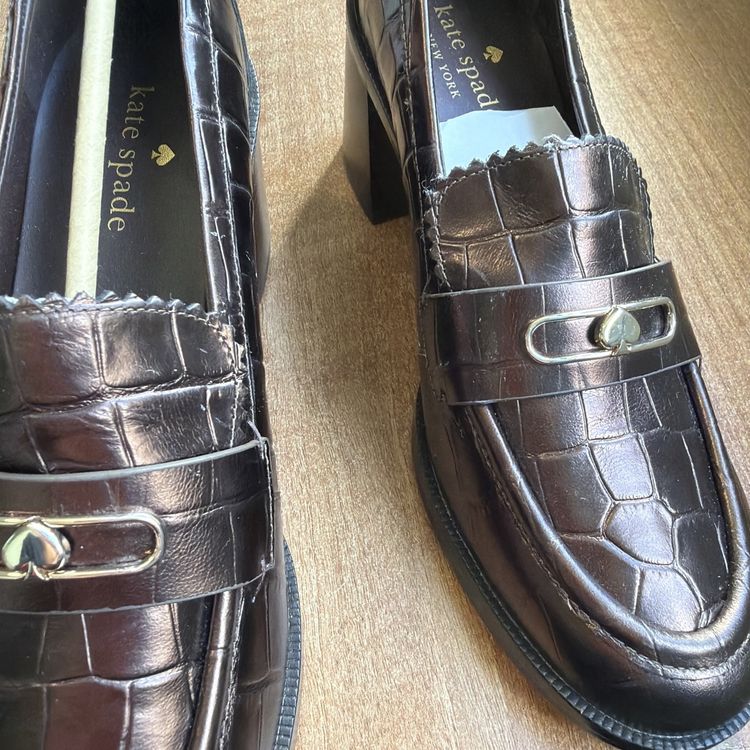 Kate Spade Hallie Heeled Loafer Metallic Croc Leather Block Heel Shoes Uk 7 £275 image 2