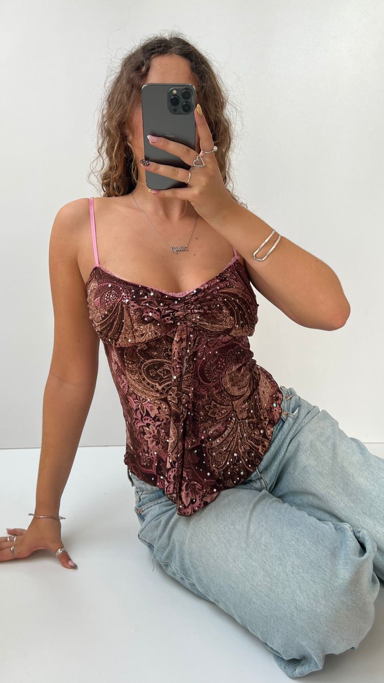 Other 00s brown pink patterned cami- size S product image