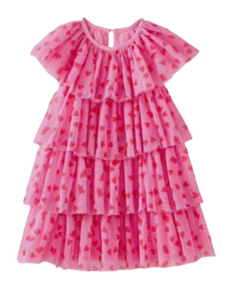 Girl's Ruffle Tulle Dress in Pink Hearts 4
