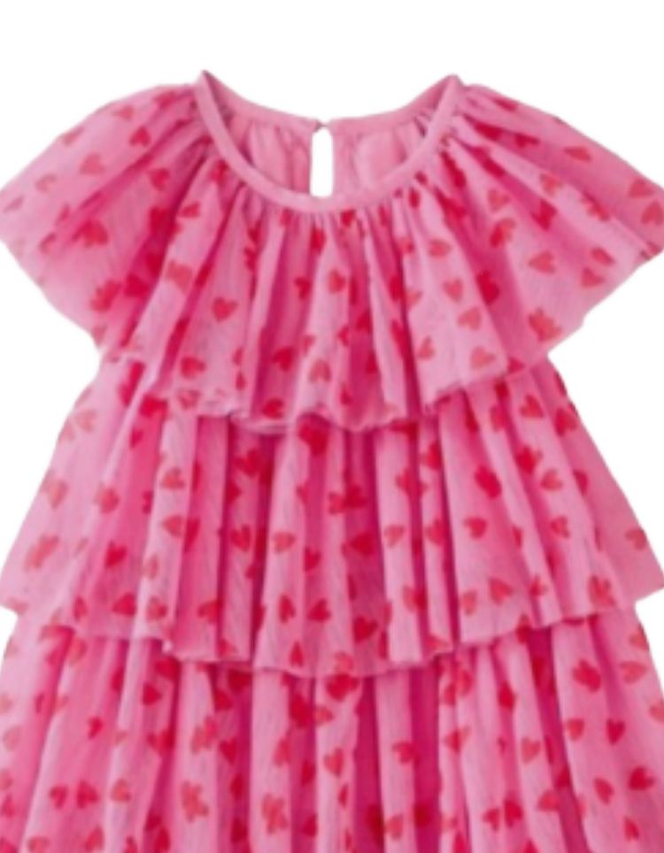 Girl's Ruffle Tulle Dress in Pink Hearts 2