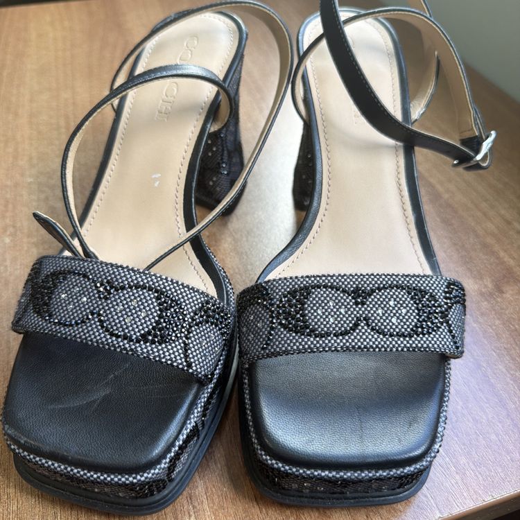 Coach Platform Sandal Crystal Signature Jacquard Uk 5 USA 7 Eu 36.5 Charcoal BN image 1