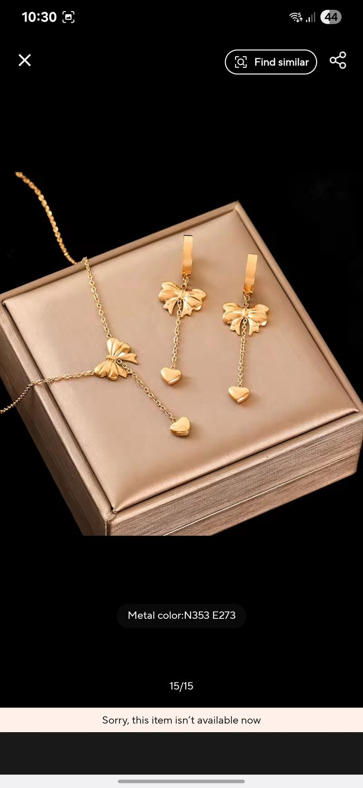 Gold plated bow Pendant Necklace And Earrings Set