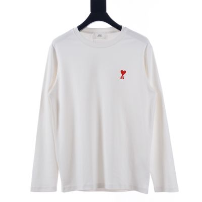 Ami White Long Sleeve T-Shirt With Red Heart A Logo