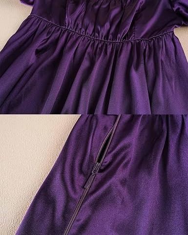 Purple Satin Dress With Black Butterfly Lace Overlay And Matching Belt imagen 4