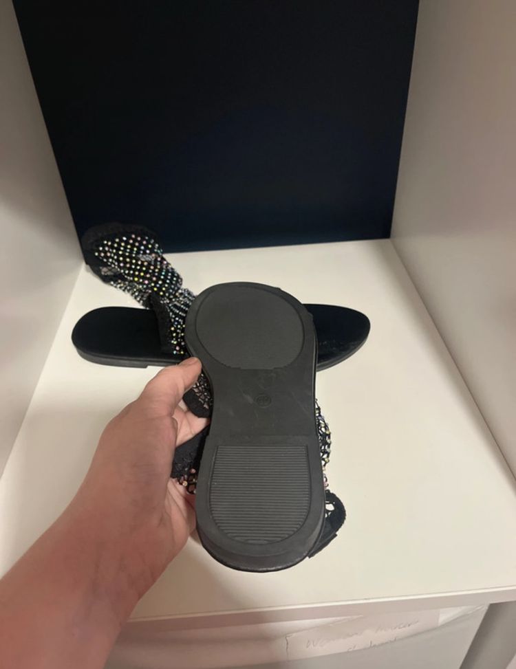 Black Embellished Open-Toe Flat Sandals 4