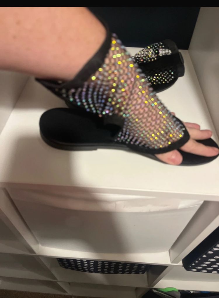 Black Embellished Open-Toe Flat Sandals 2