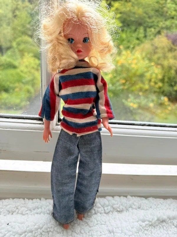 Striped Long Sleeve Top And Denim Pants Doll Clothing imagen 1