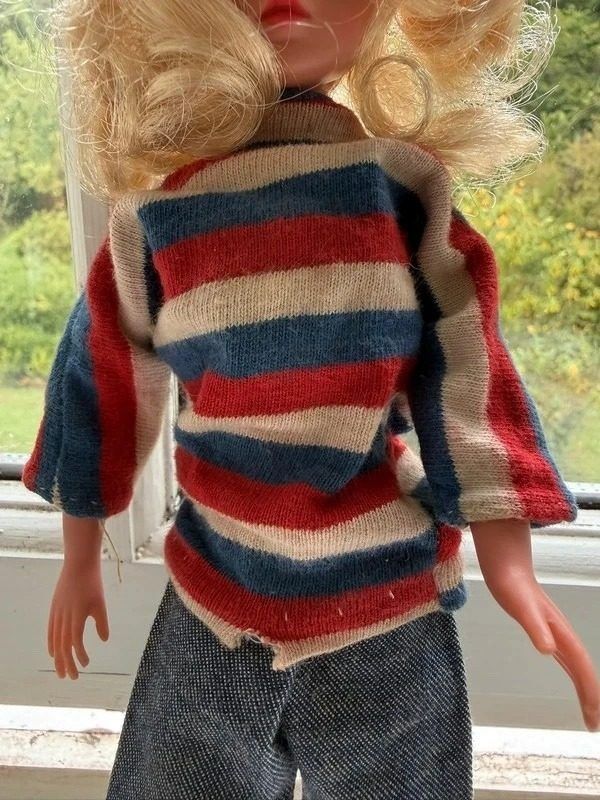 Striped Long Sleeve Top And Denim Pants Doll Clothing imagen 2