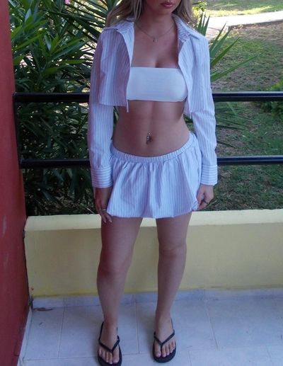 White Cropped Shirt & White Mini Skirt