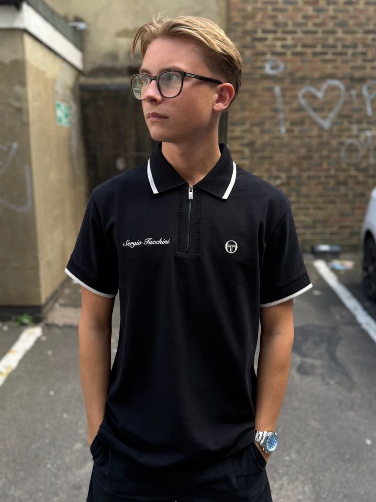 Sergio Tacchini Davide Zip Polo Shirt Black
