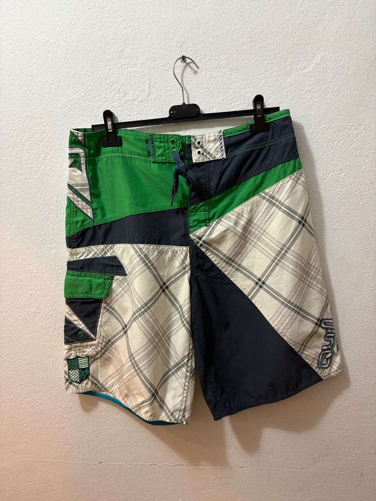 Quick Silver Green And Black Plaid Shorts