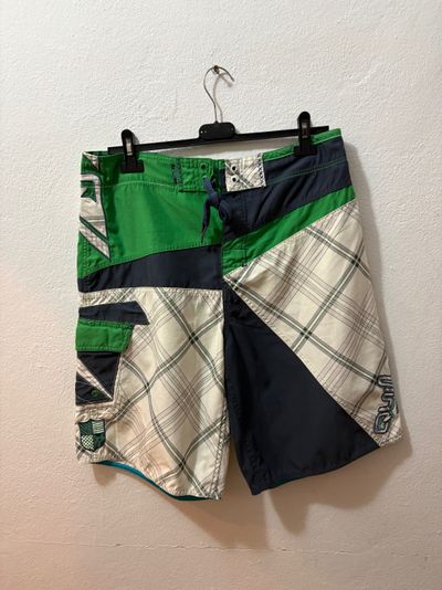 Quick Silver Green And Black Plaid Shorts