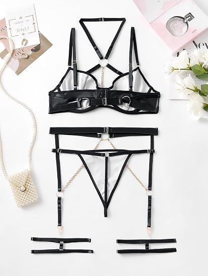 Black Lingerie Set With Harness And Chains image 5