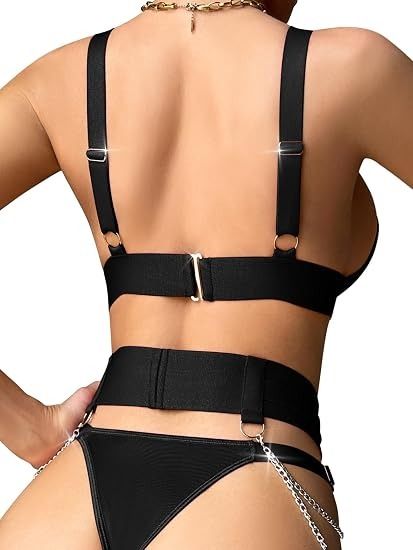 Black Lingerie Set With Harness And Chains image 4