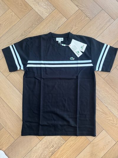 Lacoste Black T-Shirt With White Stripes