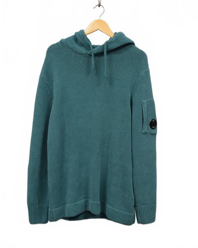 C.P Company Heavy Knit Lense Hoodie Teal 1