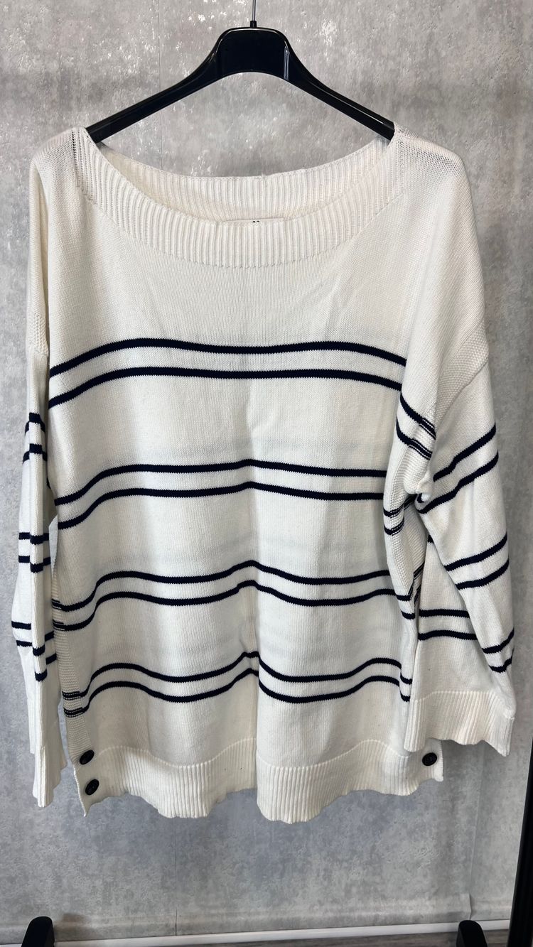 Bawełniany sweter w granatowe paski rozmiar 46 plus size