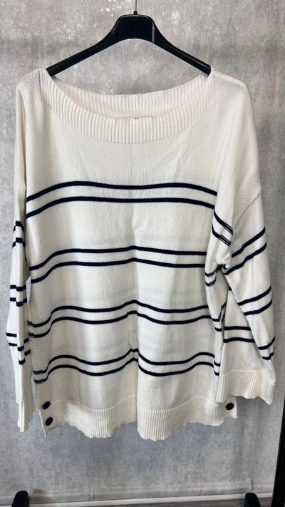Bawełniany sweter w granatowe paski rozmiar 46 plus size