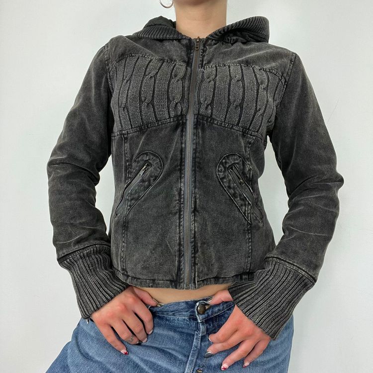 Zen Den  Black Grey Worn Hooded Jacket (M) product image