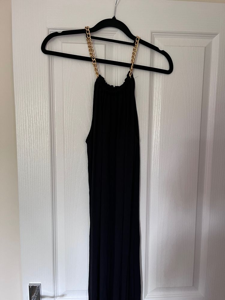 Y2kblack dress with gold chain straps