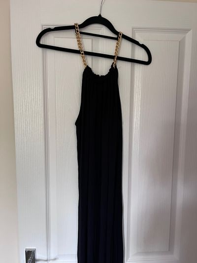 Y2kblack dress with gold chain straps
