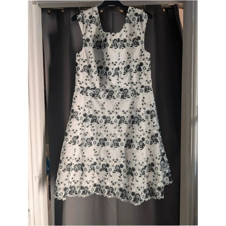 Yumi Dress White Black Floral Embroidered Lace Mesh Skater UK 14 Large image 1