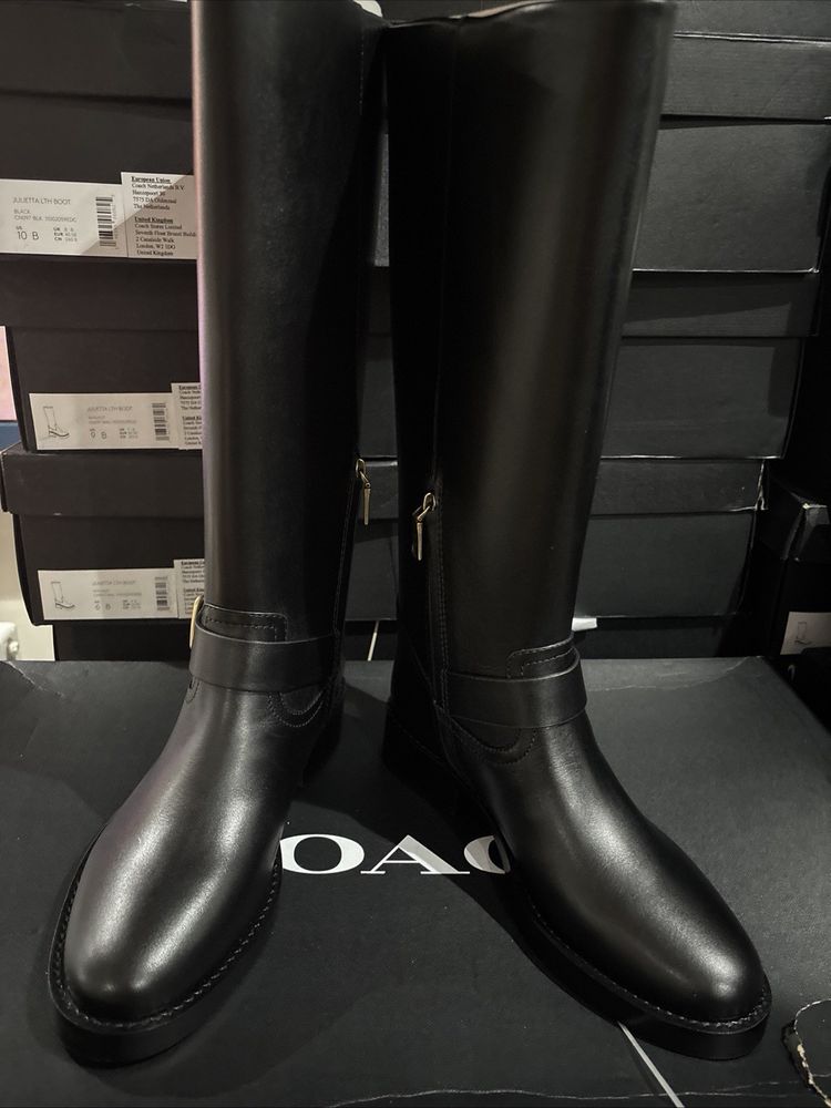 Coach Madeline Leather Black Flat Boots Riding Style UK 6 EUR 38.5 US 8 £350 image 1