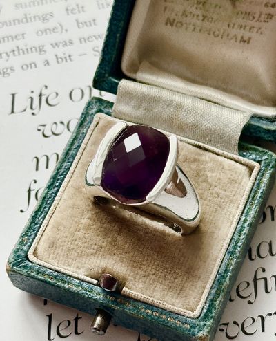 Silver Ring With Large Faceted Purple Stone