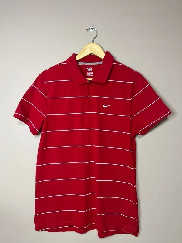 Nike Red Striped Polo Shirt #M