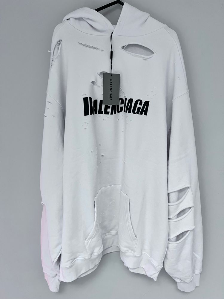 Balenciaga White Distressed Hoodie