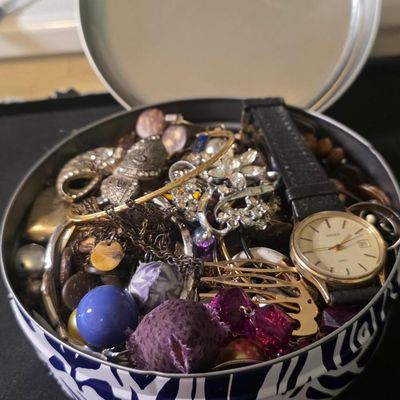 Mixed Jewelry And Sekonda Wristwatch In Decorative Tin Box