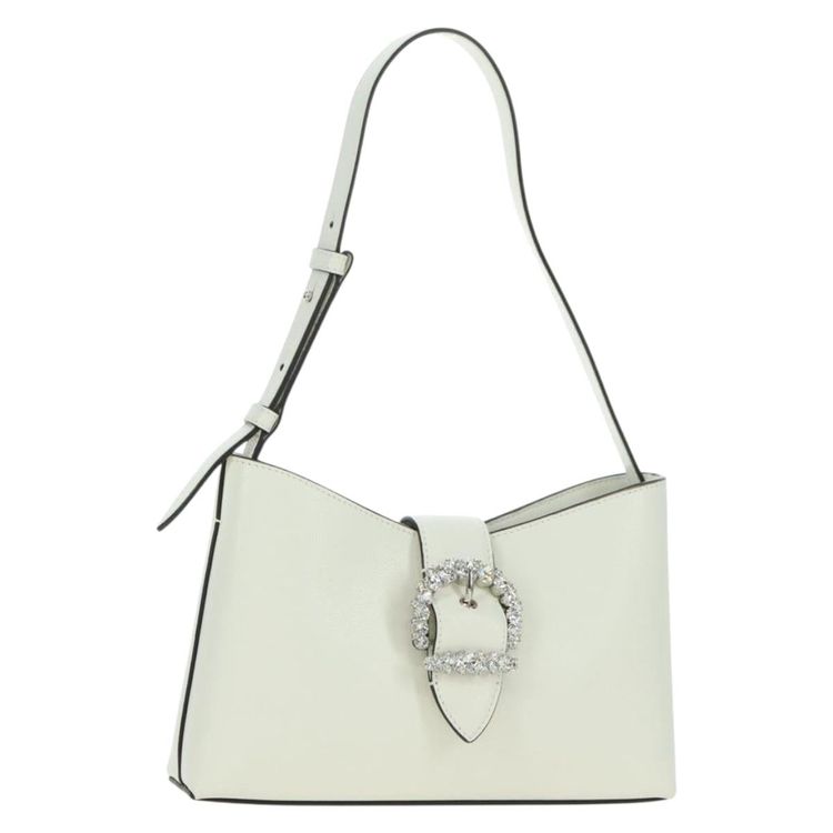 Jimmy Choo Cheri Crystal Hobo Shoulder Bag Leather White Silver Auth mr2419A - Jerrillo