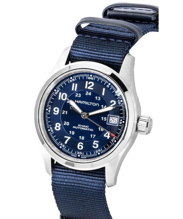 Hamilton Khaki Field Textile NATO Strap Blue Dial Automatic H70455940 100M Men's Watch image 3