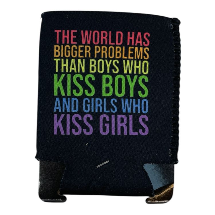 Black Can Cooler With Rainbow Text