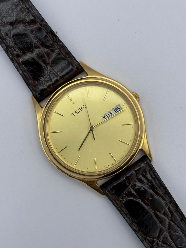 Seiko Gold-Tone Wristwatch With Brown Leather Strap